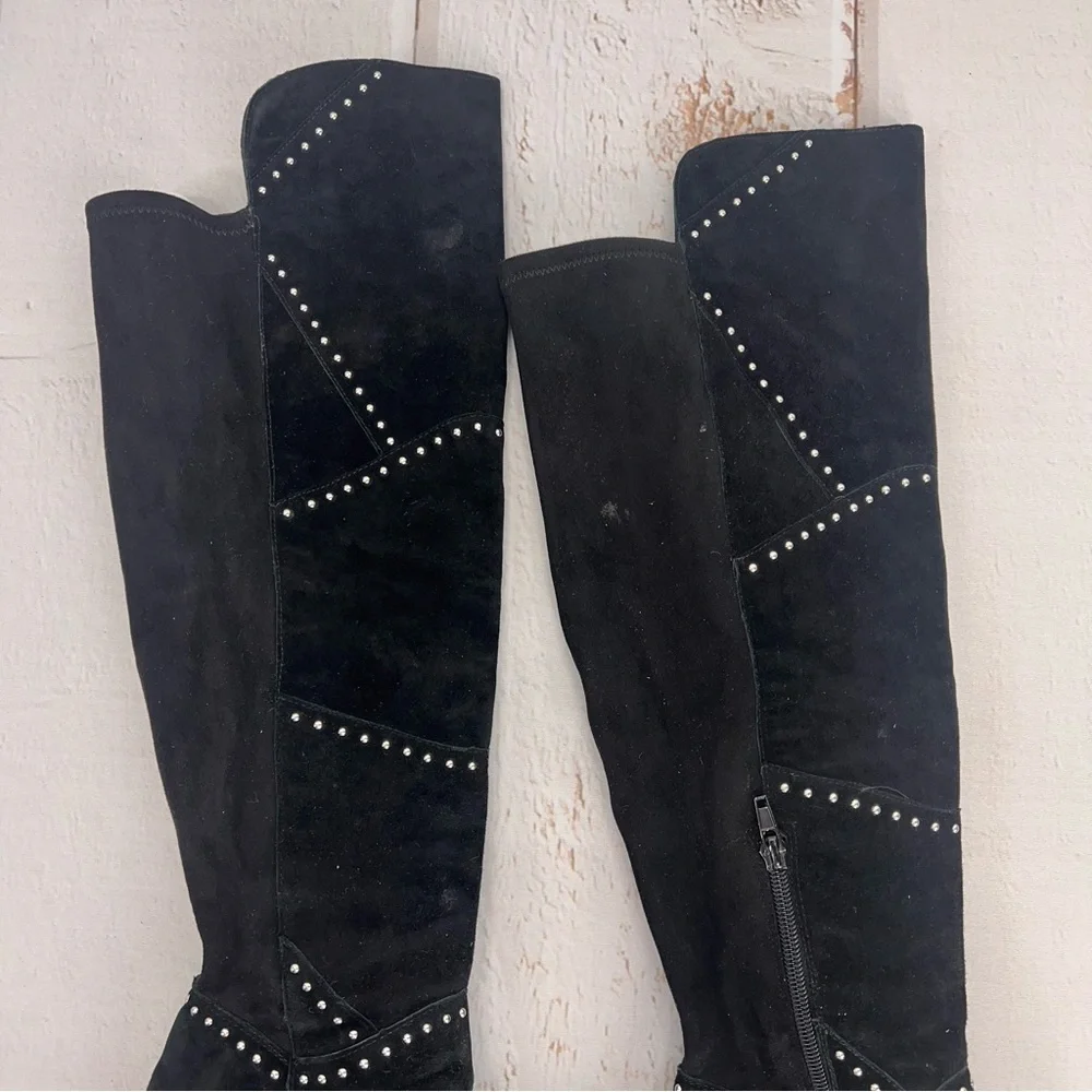 VINCE CAMUTO Carlene Black Embellished Leather‎ Suede Over The Knee Boots 6 1/2M